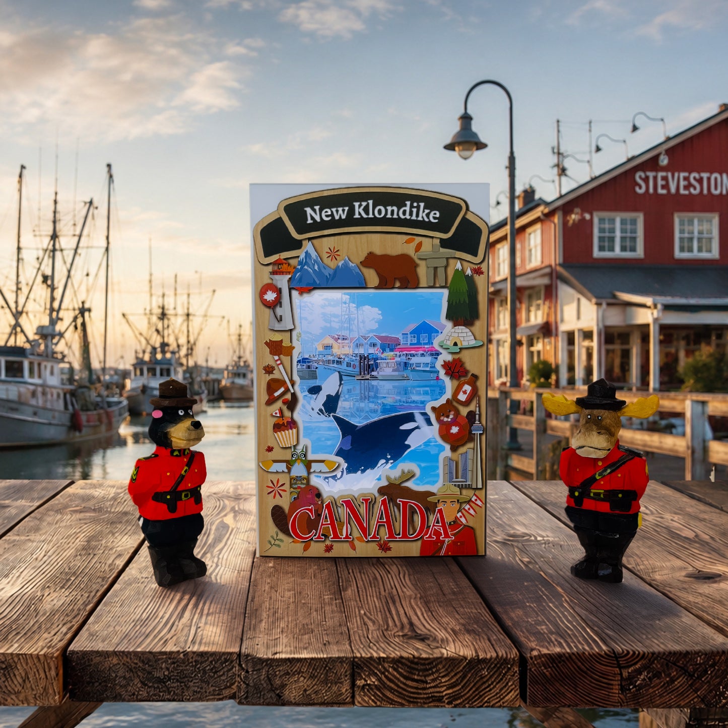Light Up Shadow Box featuring a Steveston Orca design by New Klondike Arts and Media, with illuminated details and ocean scene.