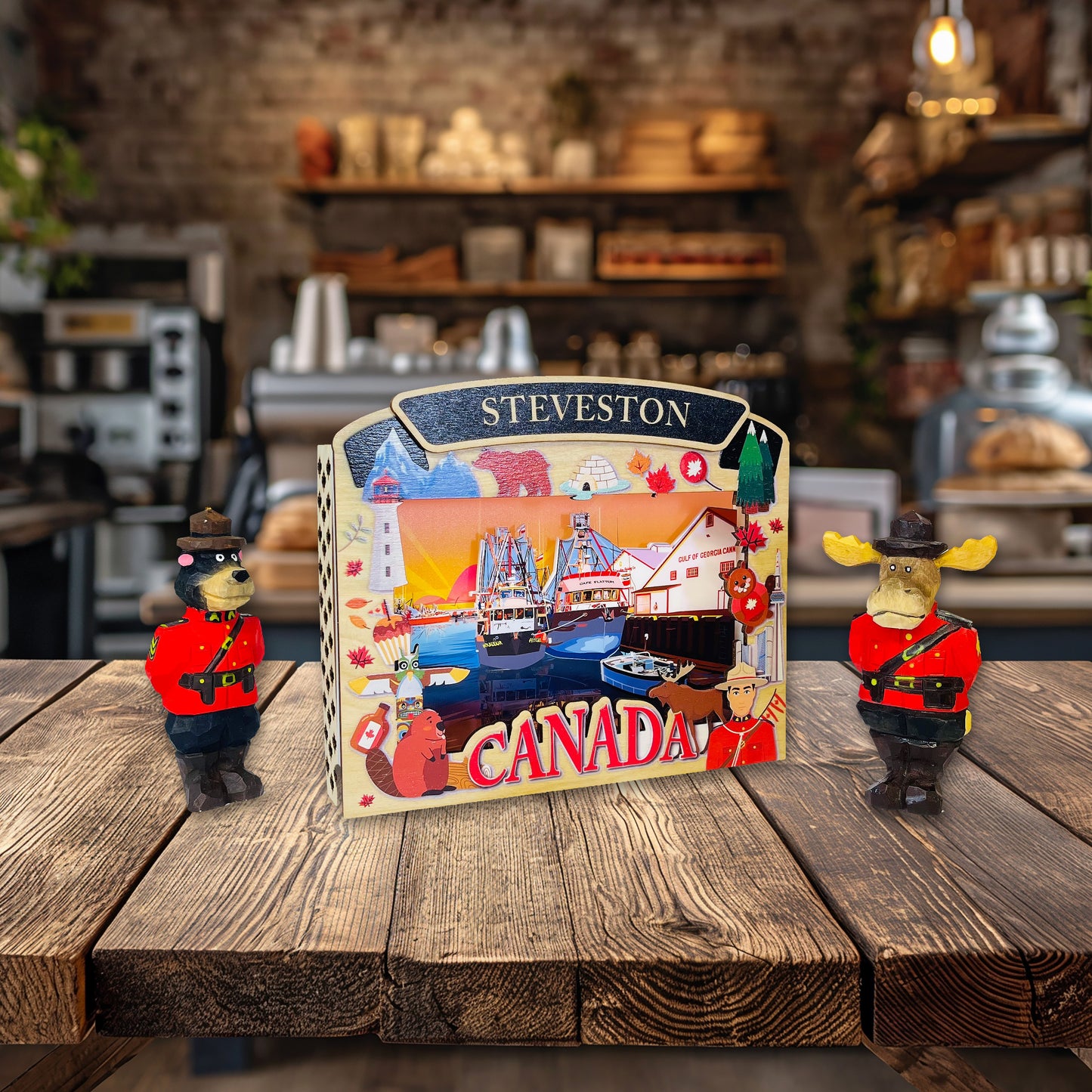 LT Shadow Box featuring Steveston Georgia Cannery with illuminated design by New Klondike Arts and Media.