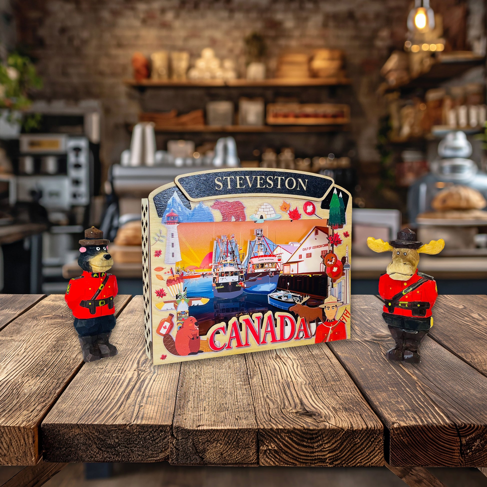 LT Shadow Box featuring Steveston Georgia Cannery with illuminated design by New Klondike Arts and Media.