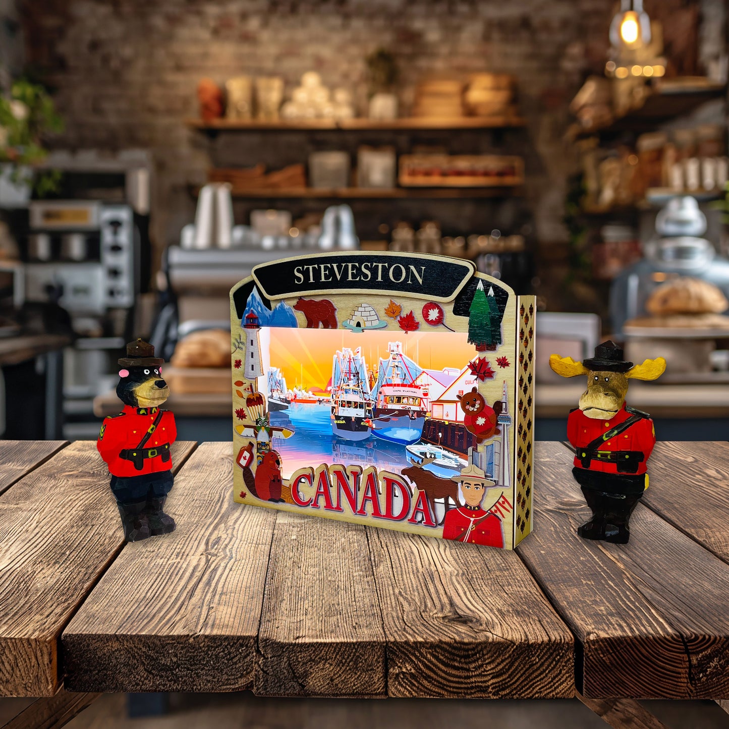 LT Shadow Box featuring Steveston Georgia Cannery with illuminated design by New Klondike Arts and Media