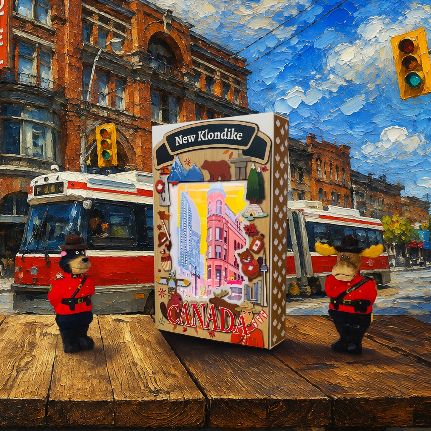 LT Shadow Box featuring a Toronto streetcar illuminated, by New Klondike Arts and Media, showcasing a detailed street scene.