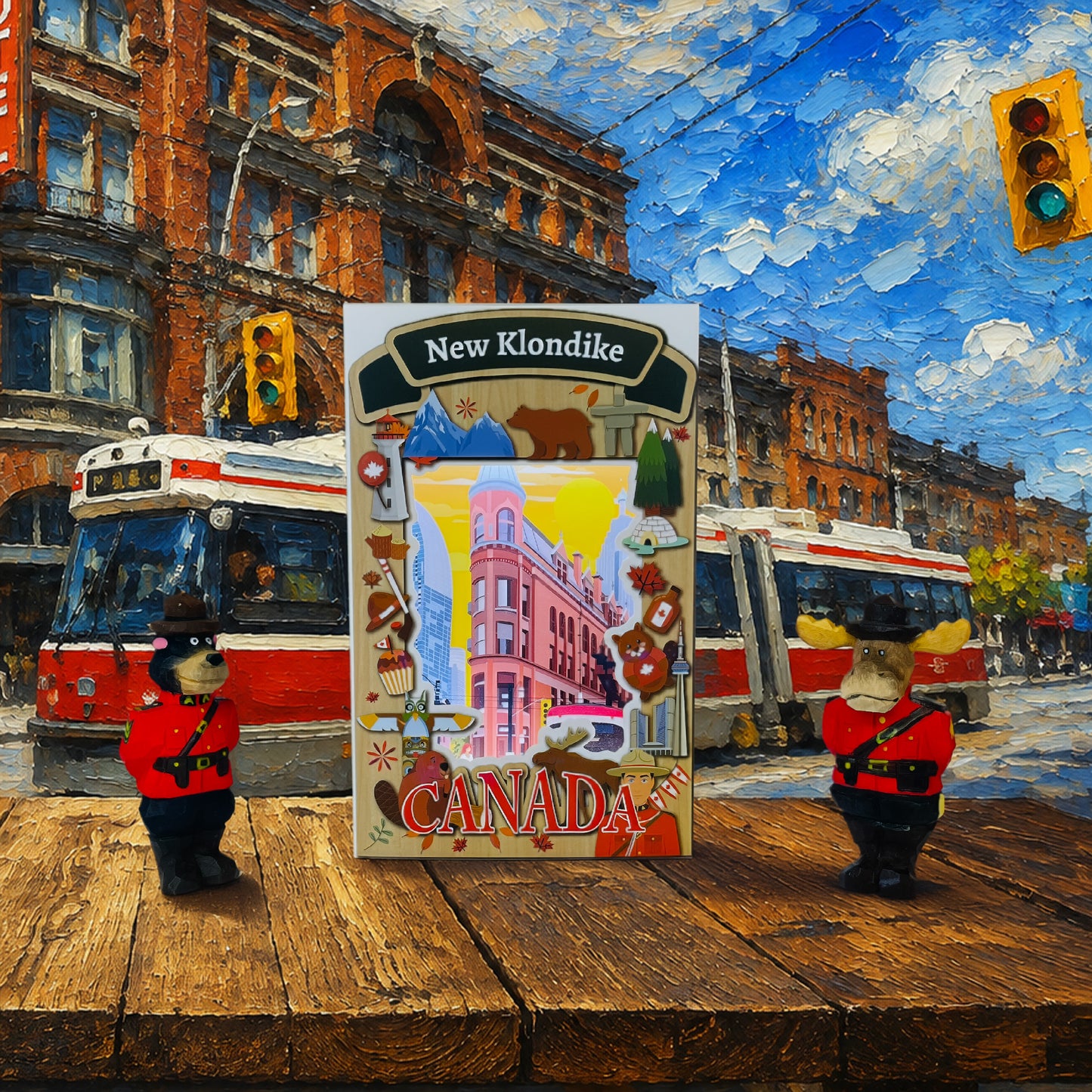 Light Up Shadow Box featuring a Toronto streetcar by New Klondike Arts and Media, showcasing a detailed illuminated street scene.
