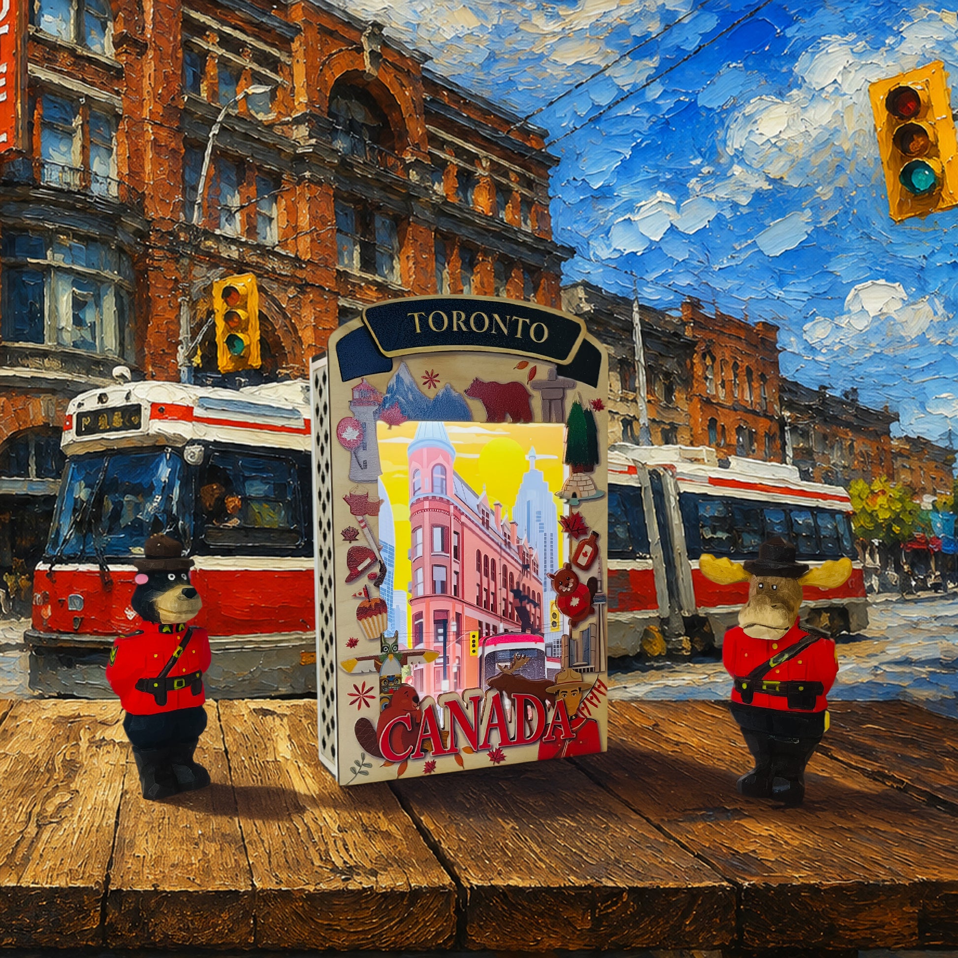 LT Shadow Box featuring a Toronto streetcar illuminated with LED lights, by New Klondike Arts and Media.