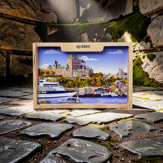 Handmade Quebec shadow box by New Klondike Arts and Media, showcasing layered paper art with intricate details.